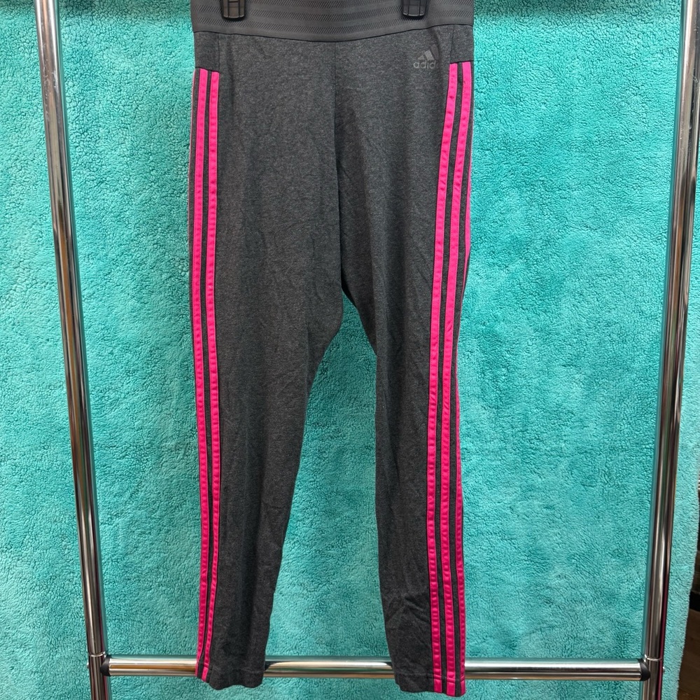 Adidas girls Charcoal Gray Leggings with Hot Pink Stripes Size M